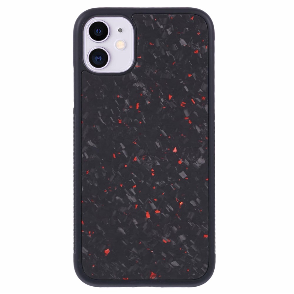 For iPhone 11 Magnetic Case Forged Texture Aramid Fiber+TPU Anti-Slip Phone Cover - Red