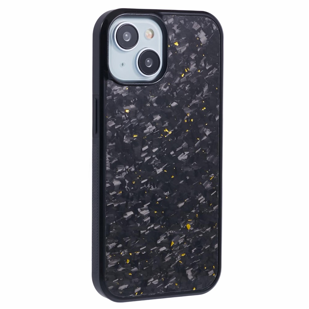 For iPhone 15 Magnetic Case Forged Texture Aramid Fiber+TPU Anti-Slip Phone Cover - Gold