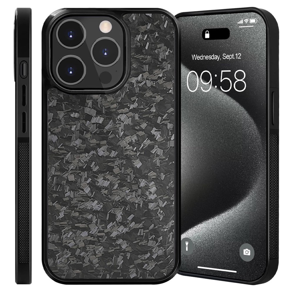 For iPhone 14 Pro Max Magnetic Case Forged Texture Aramid Fiber+TPU Anti-Slip Phone Cover - Black