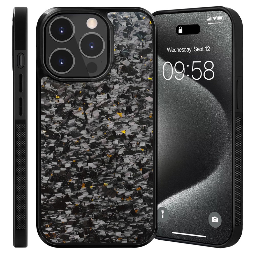 For iPhone 14 Pro Magnetic Case Forged Texture Aramid Fiber+TPU Anti-Slip Phone Cover - Gold