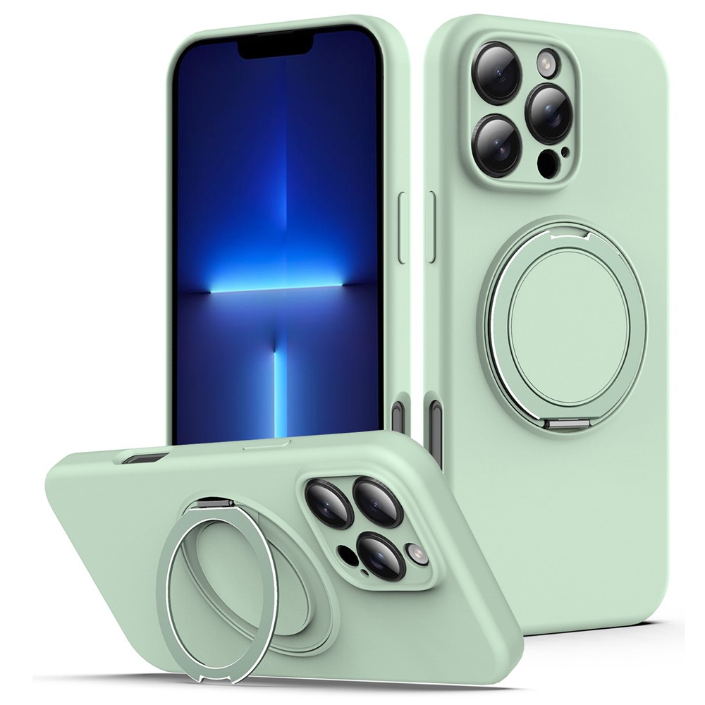 For iPhone 13 Pro Case Compatible with MagSafe Rotating Metal Kickstand PC + Silicone Phone Cover - Light Green