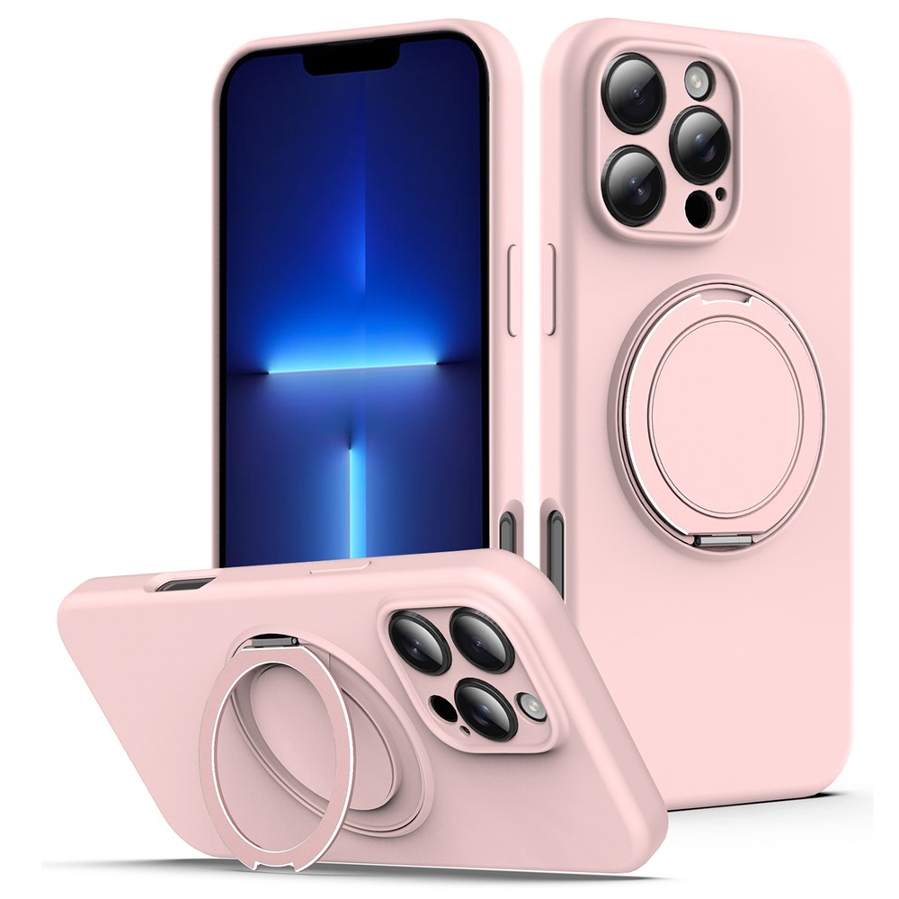 For iPhone 13 Pro Case Compatible with MagSafe Rotating Metal Kickstand PC + Silicone Phone Cover - Pink