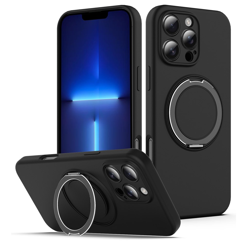 For iPhone 13 Pro Max Case Compatible with MagSafe Metal Kickstand PC + Silicone Phone Cover - Black