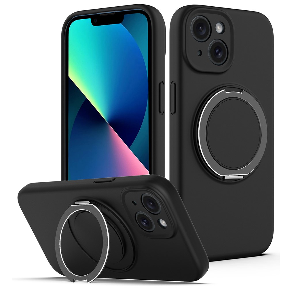 For iPhone 13 Case Compatible with MagSafe Metal Kickstand PC + Silicone Phone Cover - Black