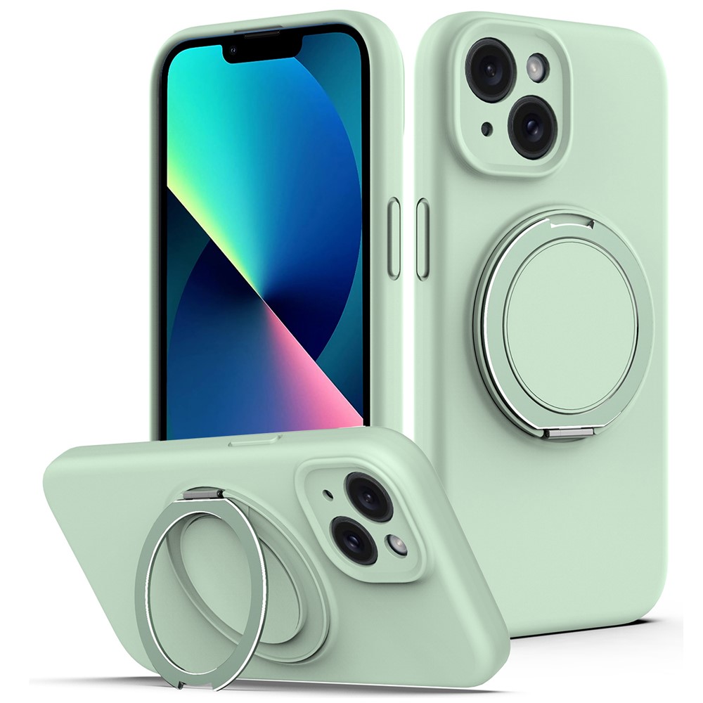 For iPhone 13 Case Compatible with MagSafe Metal Kickstand PC + Silicone Phone Cover - Light Green