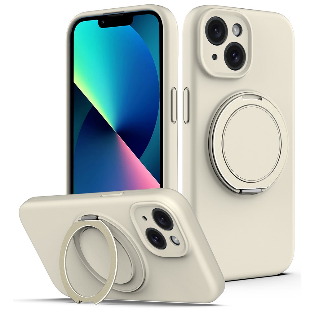 For iPhone 13 Case Compatible with MagSafe Metal Kickstand PC + Silicone Phone Cover - Beige