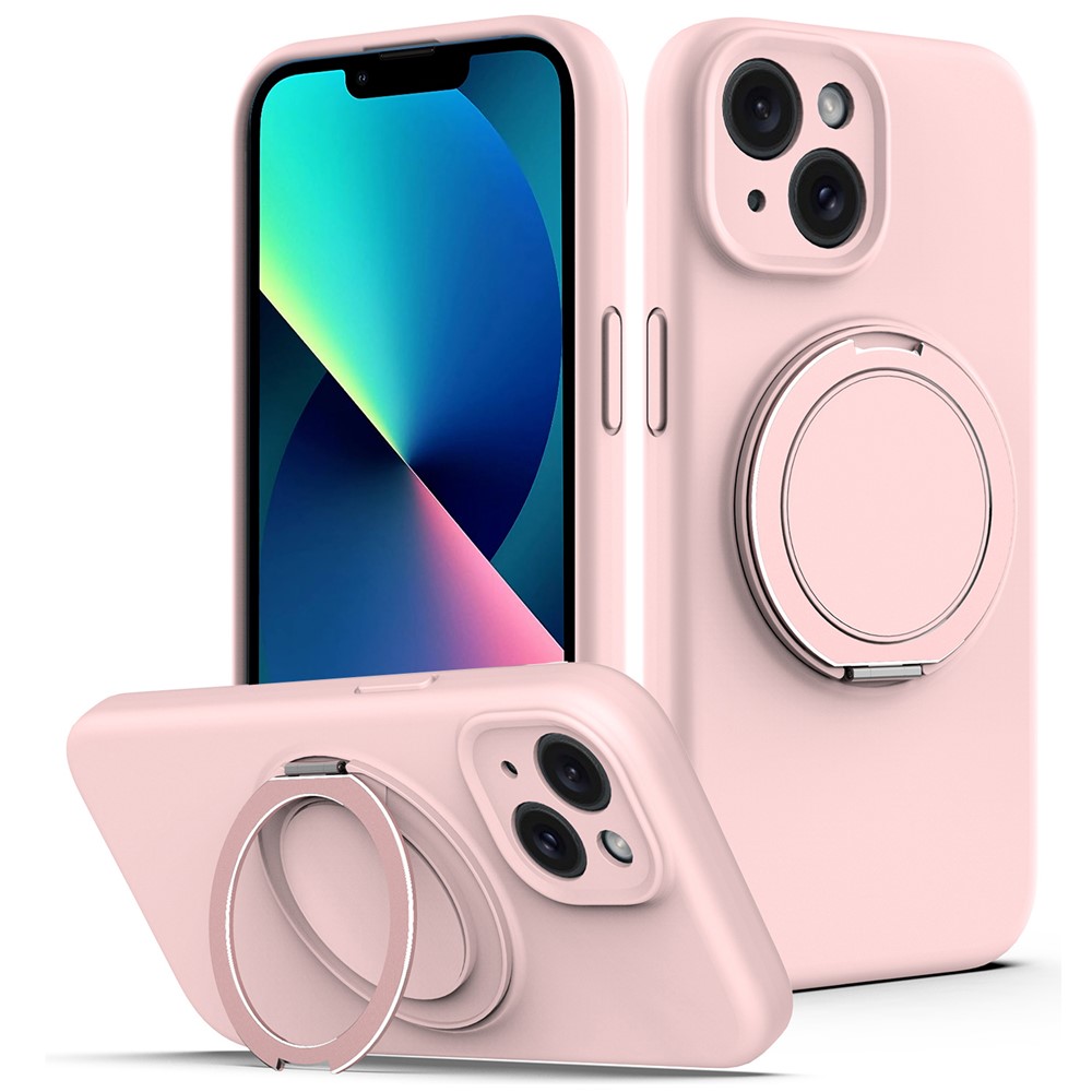 For iPhone 13 Case Compatible with MagSafe Metal Kickstand PC + Silicone Phone Cover - Pink