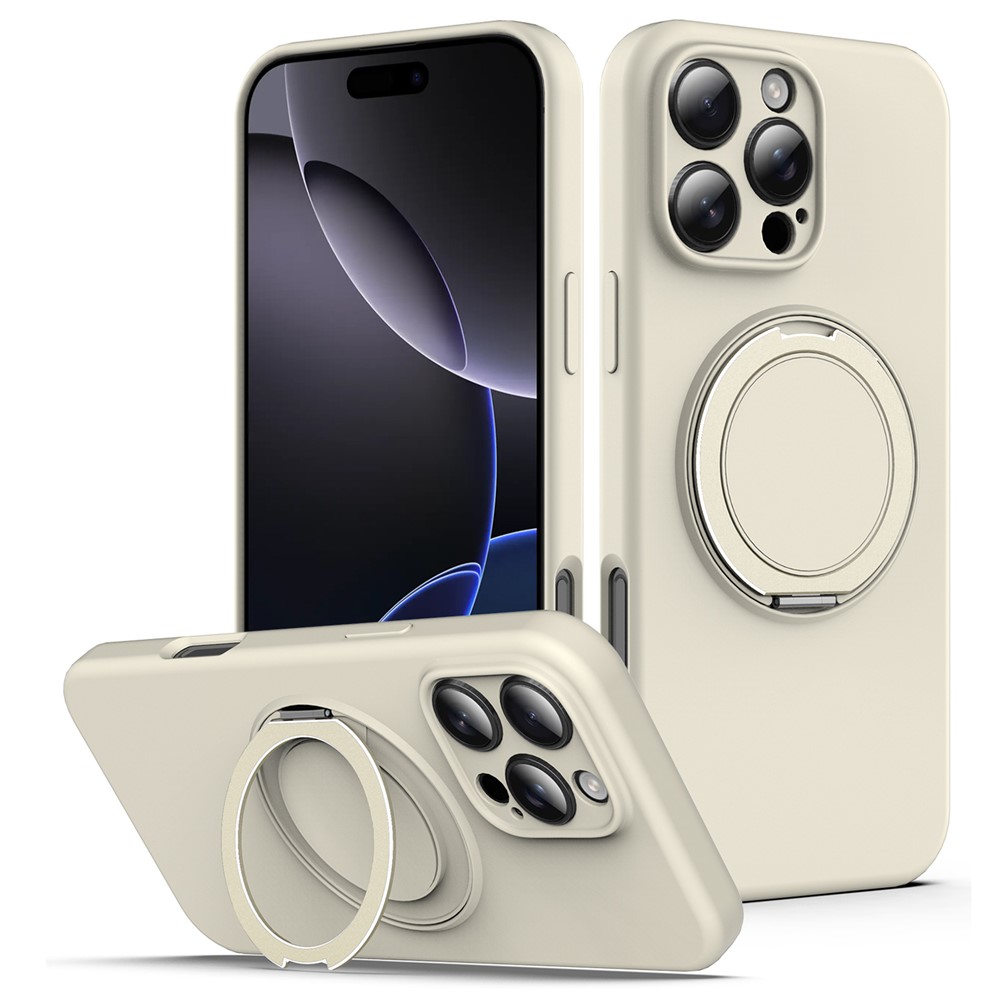 For iPhone 14 Pro Max Case Compatible with MagSafe Rotating Metal Kickstand PC + Silicone Phone Cover - Beige