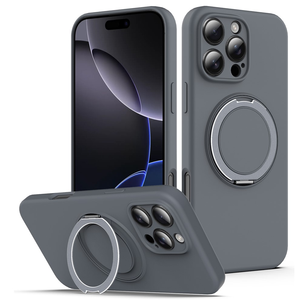 For iPhone 14 Pro Max Case Compatible with MagSafe Rotating Metal Kickstand PC + Silicone Phone Cover - Grey