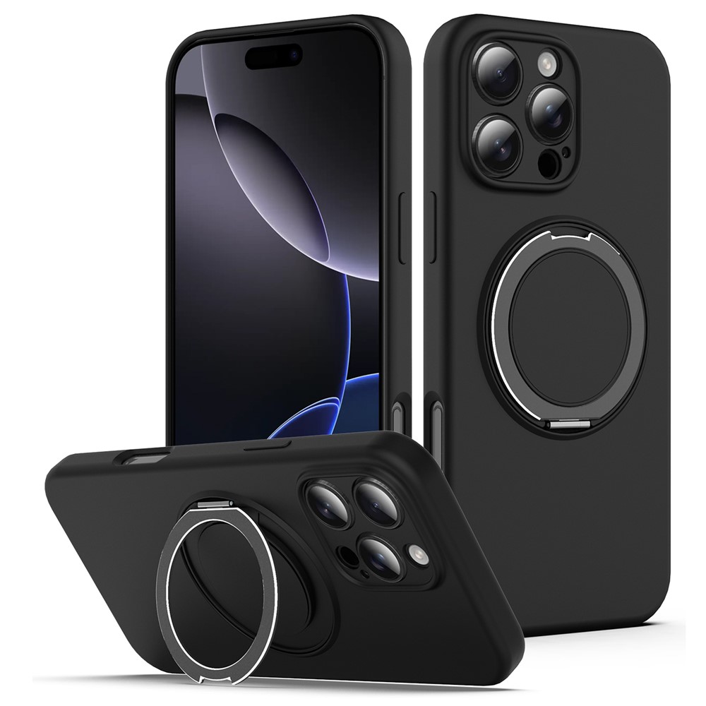 For iPhone 14 Pro Max Case Compatible with MagSafe Rotating Metal Kickstand PC + Silicone Phone Cover - Black