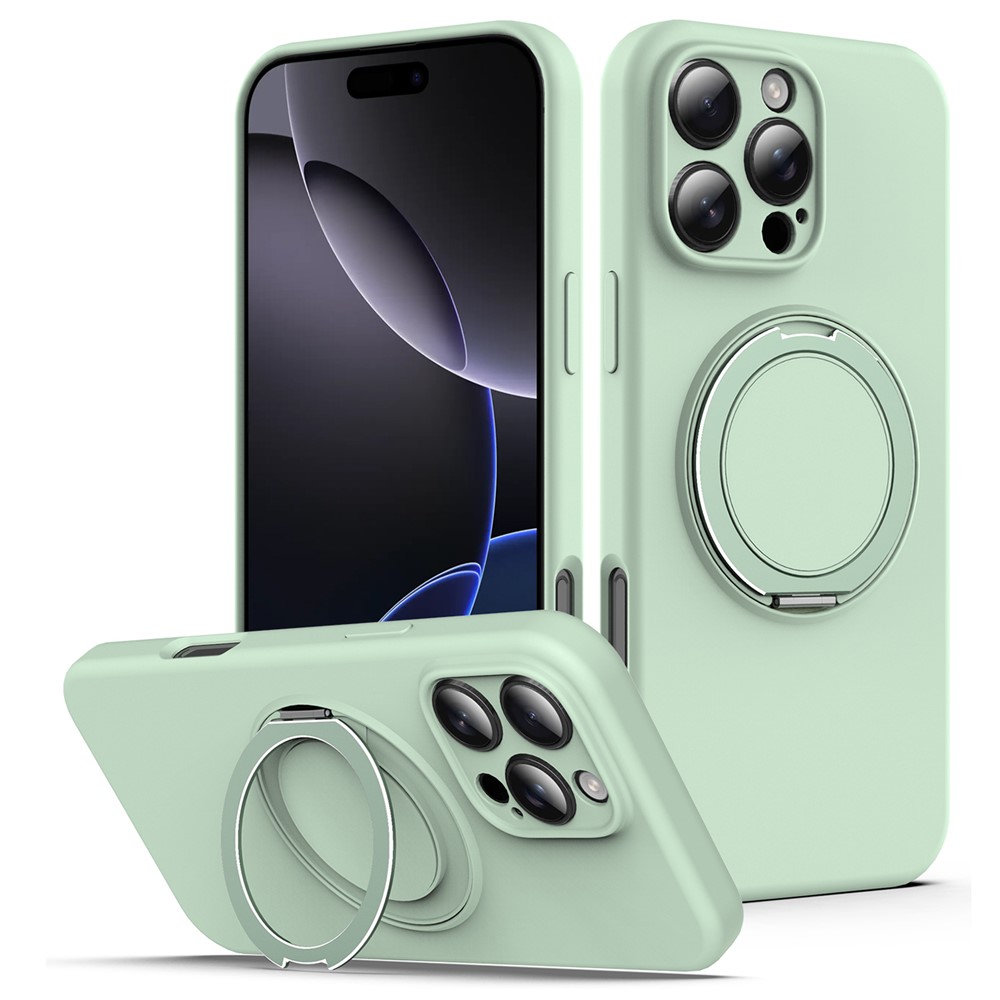 For iPhone 14 Pro Max Case Compatible with MagSafe Rotating Metal Kickstand PC + Silicone Phone Cover - Light Green