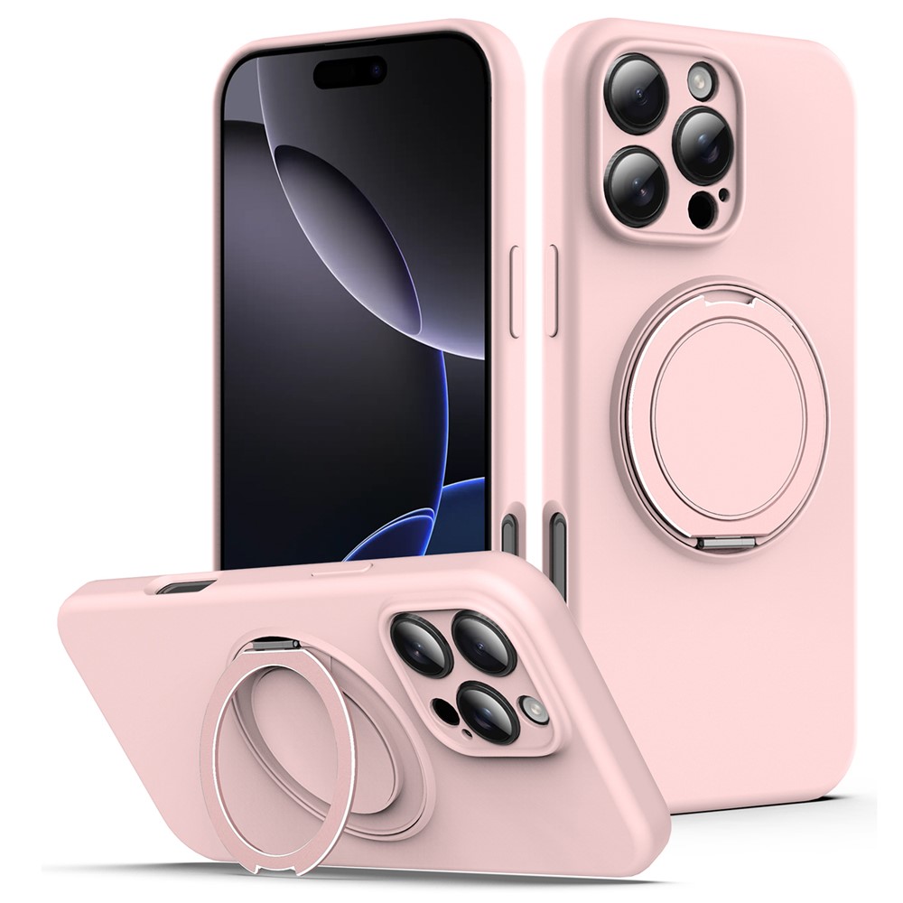 For iPhone 14 Pro Max Case Compatible with MagSafe Rotating Metal Kickstand PC + Silicone Phone Cover - Pink