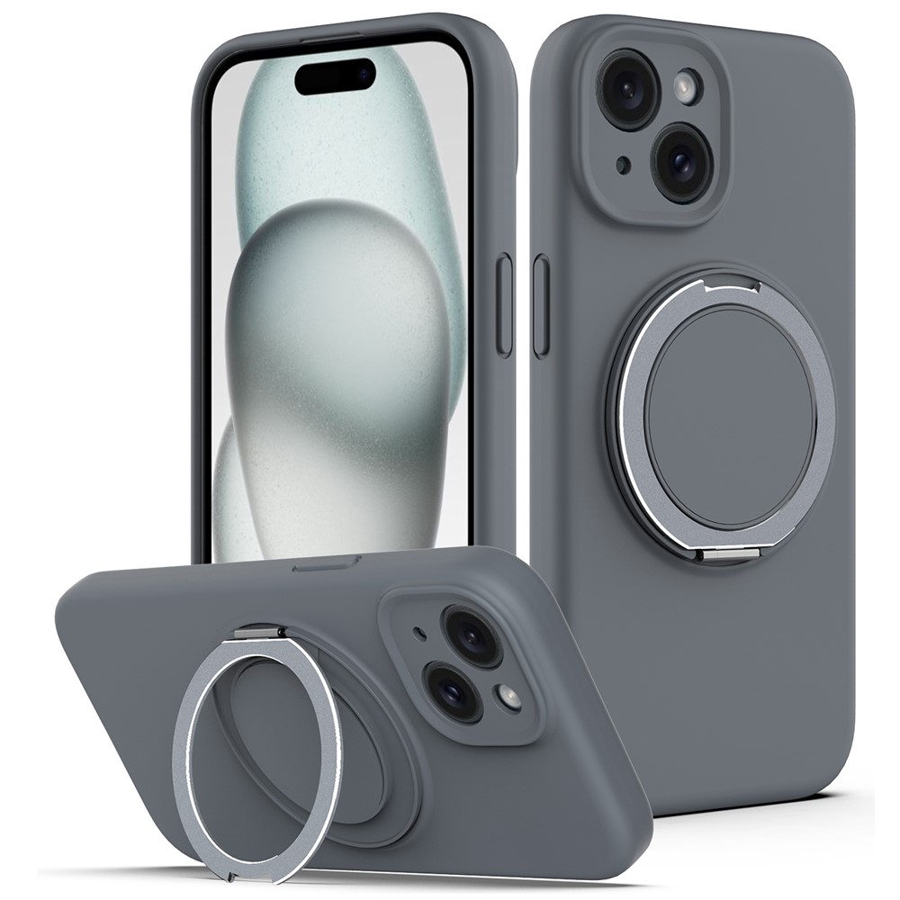 For iPhone 14 Case Compatible with MagSafe Rotating Metal Kickstand PC + Silicone Phone Cover - Grey