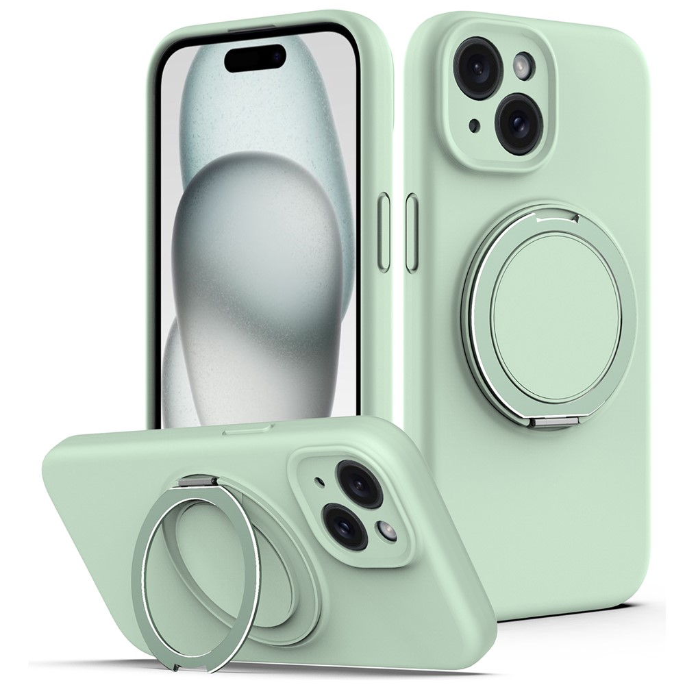 For iPhone 15 Case Compatible with MagSafe Rotating Metal Kickstand PC + Silicone Phone Cover - Light Green