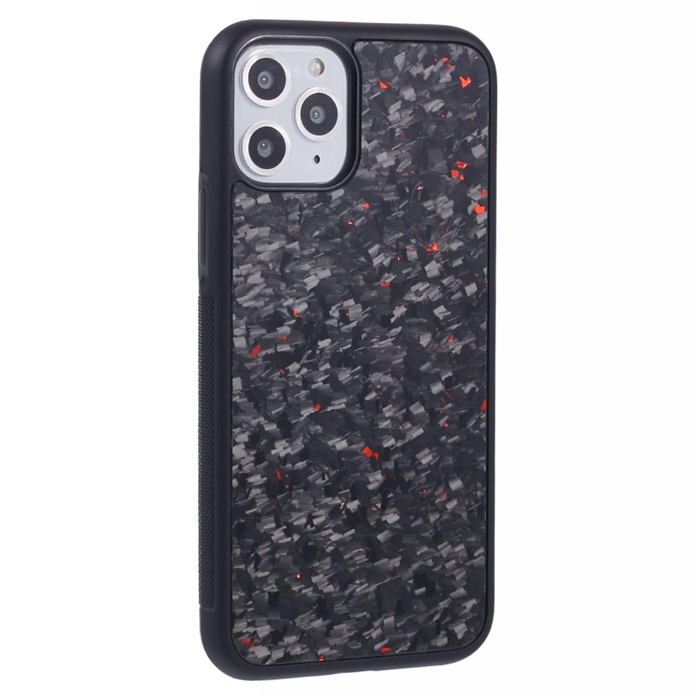 For iPhone 11 Pro Max Magnetic Case Forged Texture Aramid Fiber+TPU Anti-Slip Phone Cover - Red