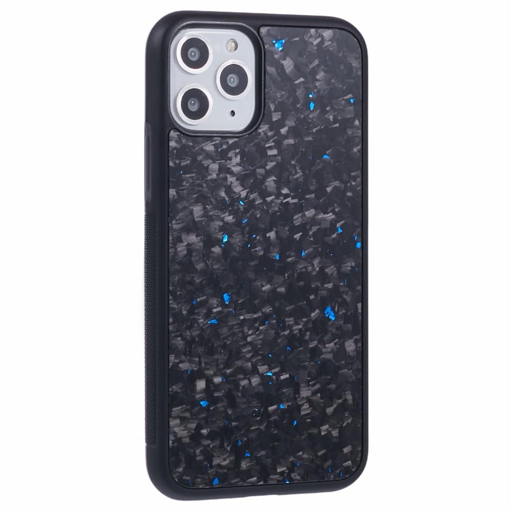 For iPhone 11 Pro Max Magnetic Case Forged Texture Aramid Fiber+TPU Anti-Slip Phone Cover - Blue