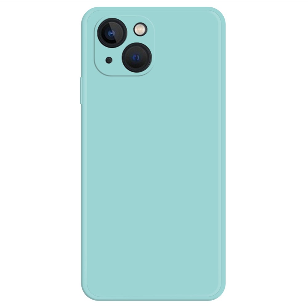For iPhone 13 mini 5.4 inch Rubberized TPU Protective Case Microfiber Lining Straight Edge Solid Color Phone Cover - Cyan