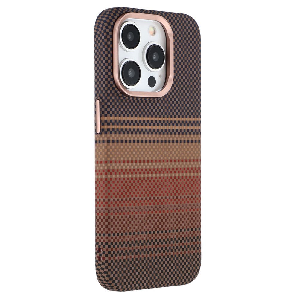 For iPhone 15 Pro Max Case Compatible with MagSafe Carbon Fiber Texture Water-Transfer PC Phone Cover - Gold