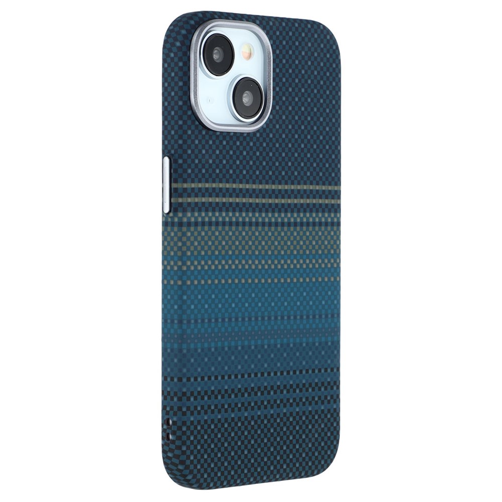 For iPhone 14 Case Compatible with MagSafe Carbon Fiber Texture Water-Transfer PC Phone Cover - Blue