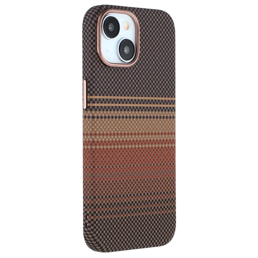 For iPhone 14 Case Compatible with MagSafe Carbon Fiber Texture Water-Transfer PC Phone Cover - Gold