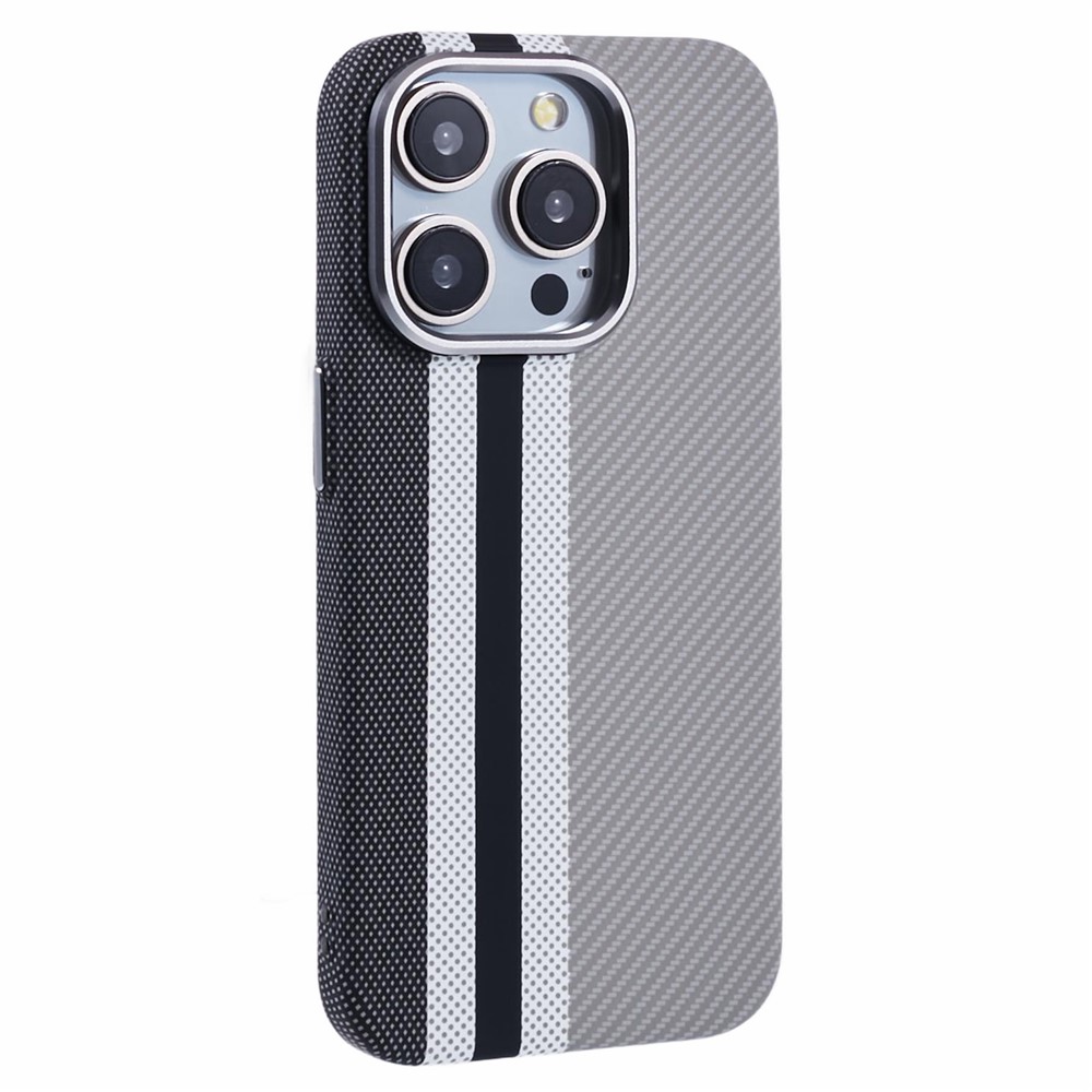 For iPhone 13 Pro Case Compatible with MagSafe Carbon Fiber Texture Water-Transfer PC Phone Cover - Grey Vertical Stripes