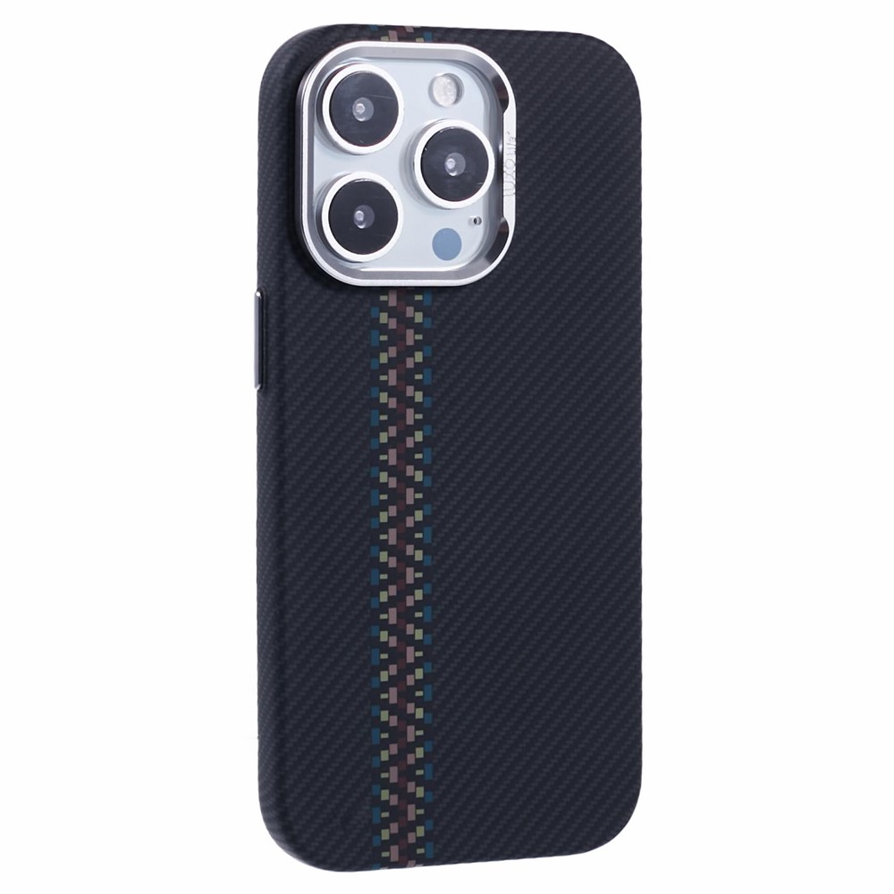 For iPhone 13 Pro Case Compatible with MagSafe Carbon Fiber Texture Water-Transfer PC Phone Cover - Colorful+Black Stripes