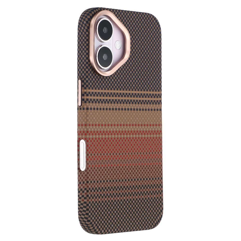 For iPhone 16 Plus Case Compatible with MagSafe Carbon Fiber Texture Water-Transfer PC Phone Cover - Gold