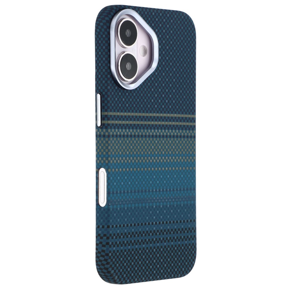 For iPhone 16 Plus Case Compatible with MagSafe Carbon Fiber Texture Water-Transfer PC Phone Cover - Blue