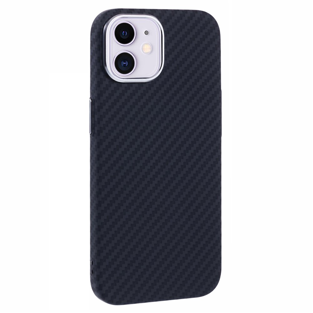 For iPhone 11 Case Compatible with MagSafe Carbon Fiber Texture Water-Transfer PC Phone Cover - Black