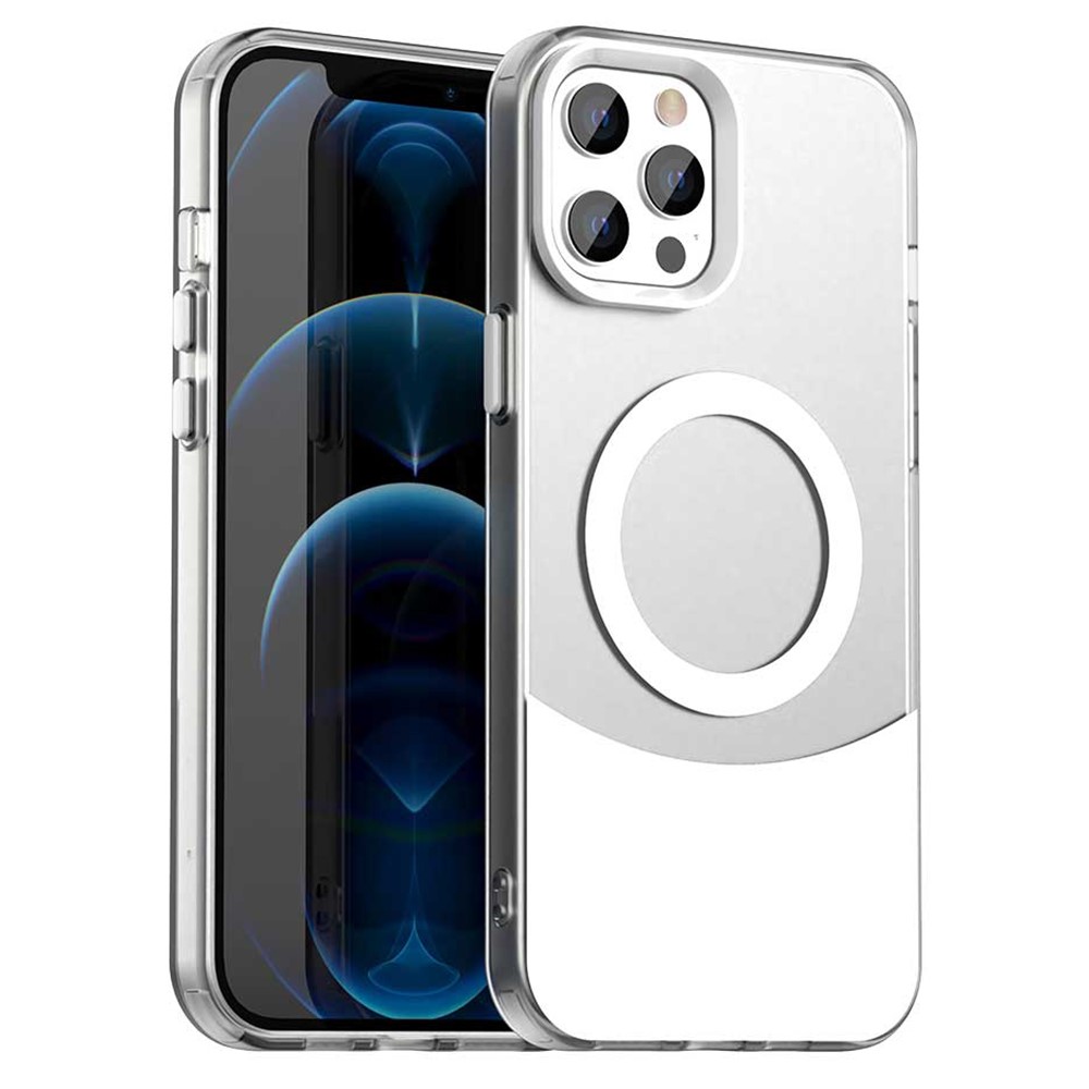 For iPhone 13 Pro Case Compatible with MagSafe Color Splicing IMD TPU+PET+PC Mobile Cover - White