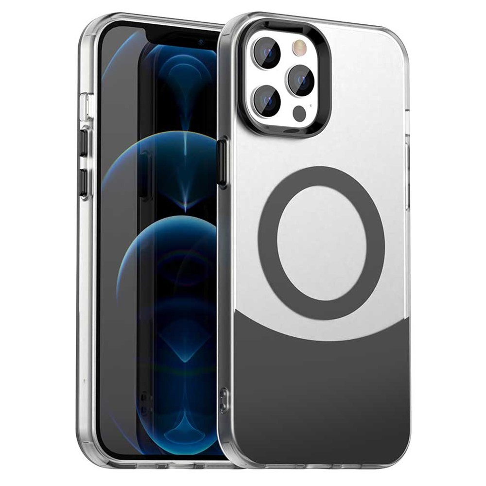 For iPhone 13 Pro Case Compatible with MagSafe Color Splicing IMD TPU+PET+PC Mobile Cover - Black