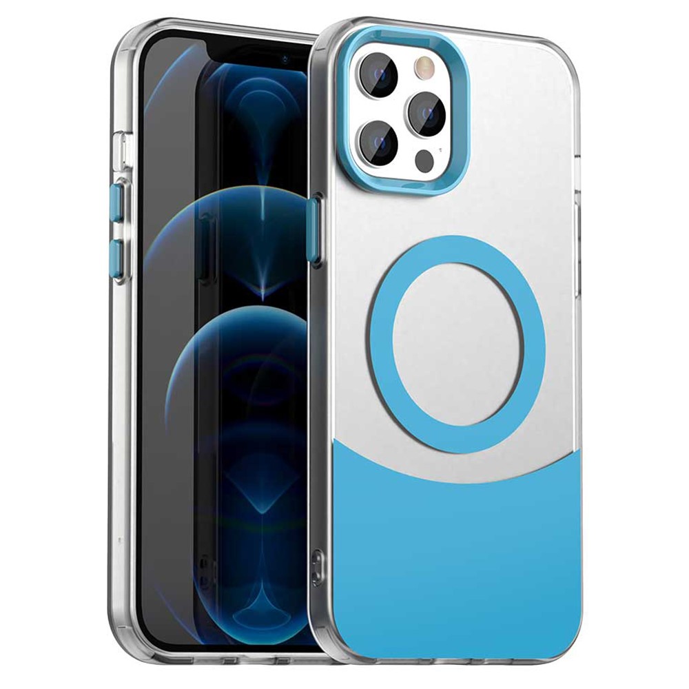 For iPhone 13 Pro Case Compatible with MagSafe Color Splicing IMD TPU+PET+PC Mobile Cover - Blue