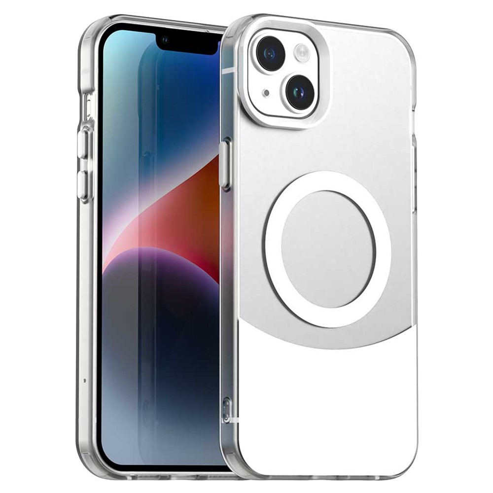 For iPhone 14 / 13 Case Compatible with MagSafe Color Splicing IMD TPU+PET+PC Mobile Cover - White