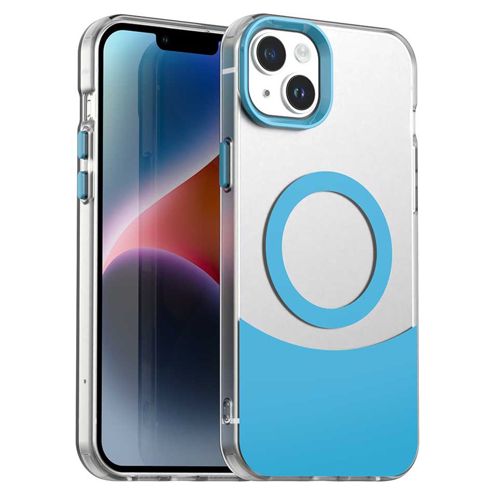 For iPhone 14 / 13 Case Compatible with MagSafe Color Splicing IMD TPU+PET+PC Mobile Cover - Blue