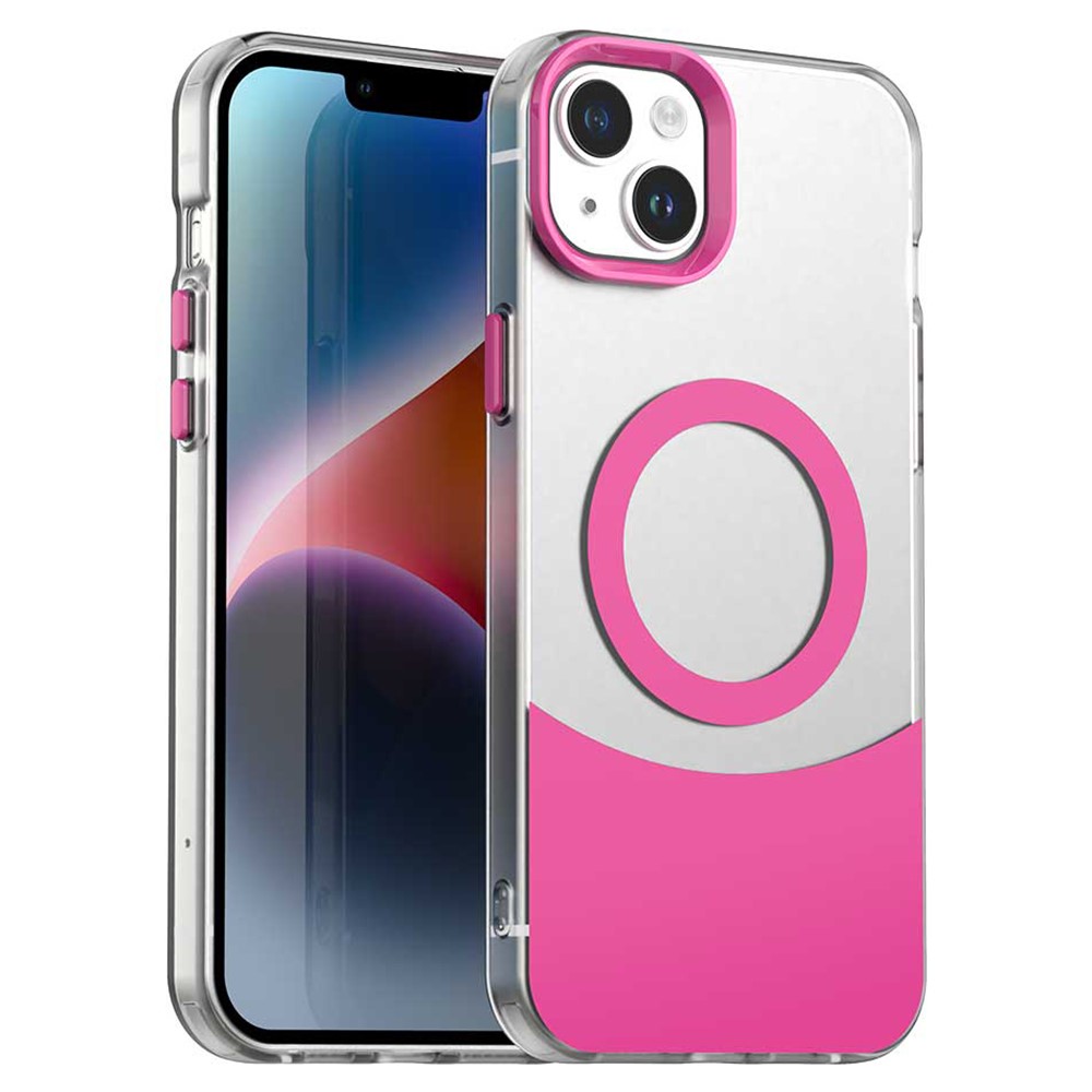 For iPhone 15 Plus / 14 Plus Case Compatible with MagSafe Color Splicing IMD TPU+PET+PC Mobile Cover - Red