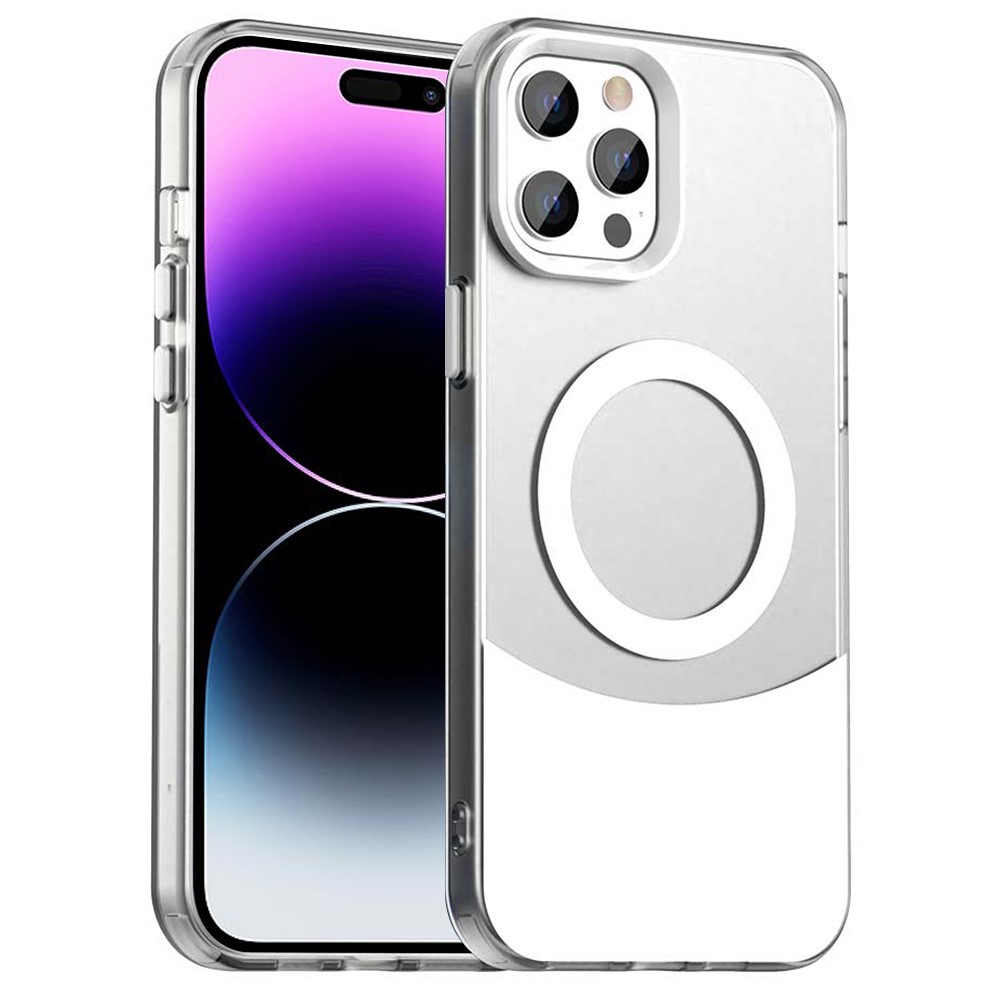 For iPhone 14 Pro Case Compatible with MagSafe Color Splicing IMD TPU+PET+PC Mobile Cover - White