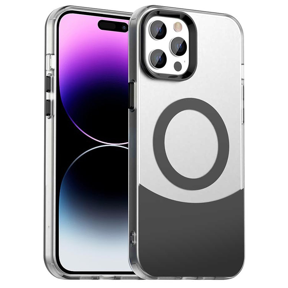 For iPhone 14 Pro Max Case Compatible with MagSafe Color Splicing IMD TPU+PET+PC Mobile Cover - Black