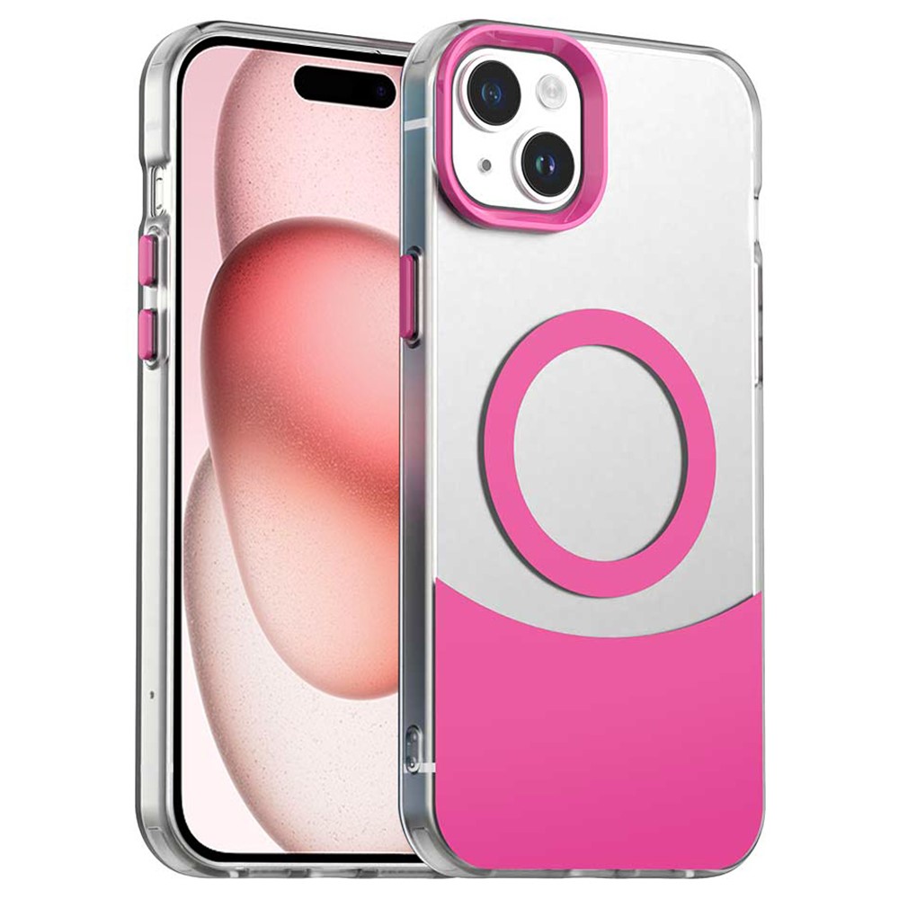 For iPhone 15 Case Compatible with MagSafe Color Splicing IMD TPU+PET+PC Mobile Cover - Red