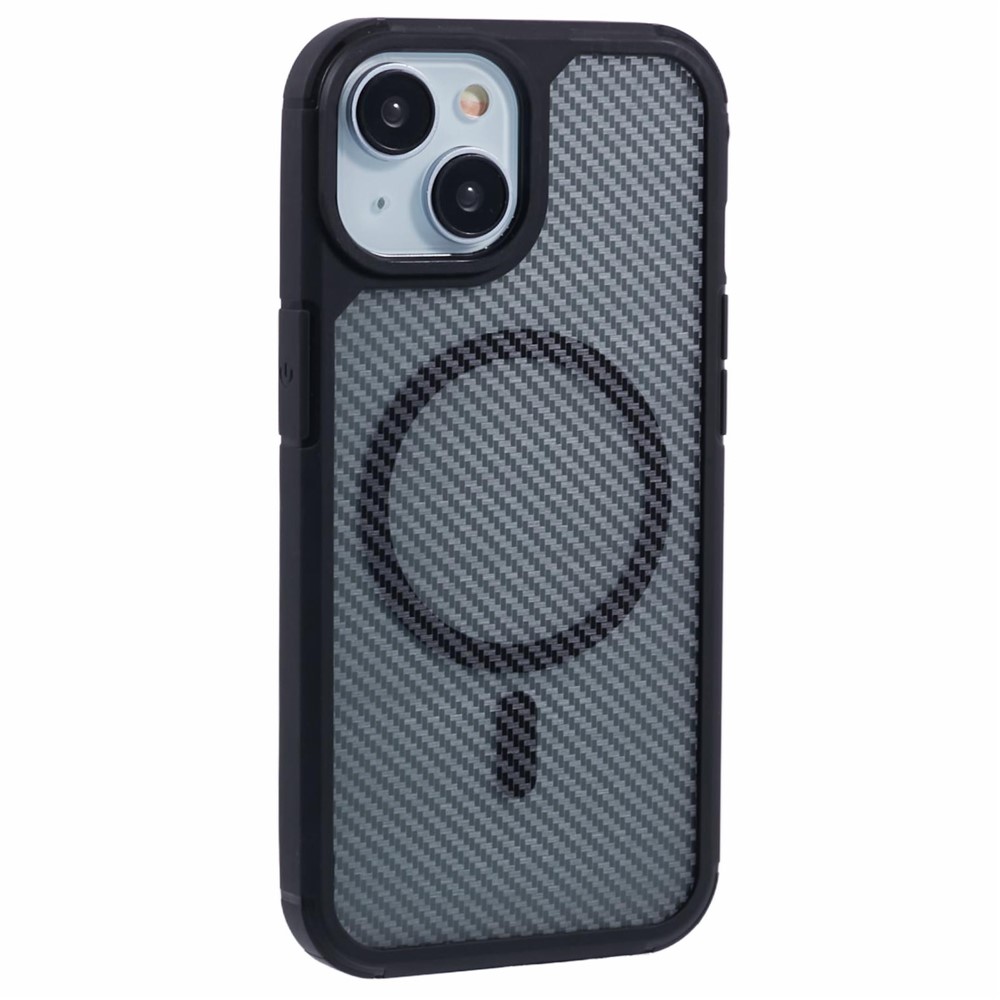 For iPhone 15 Plus Case Compatible with MagSafe Carbon Fiber TPU+PC Anti-Drop Phone Cover