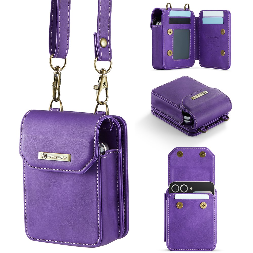 CASEME For Samsung Galaxy Z Flip7 FE 5G / Z Flip7 5G / Z Flip6 5G / Z Flip5 5G Phone Pouch with Strap RFID Blocking Leather Wallet Phone Case - Light Purple
