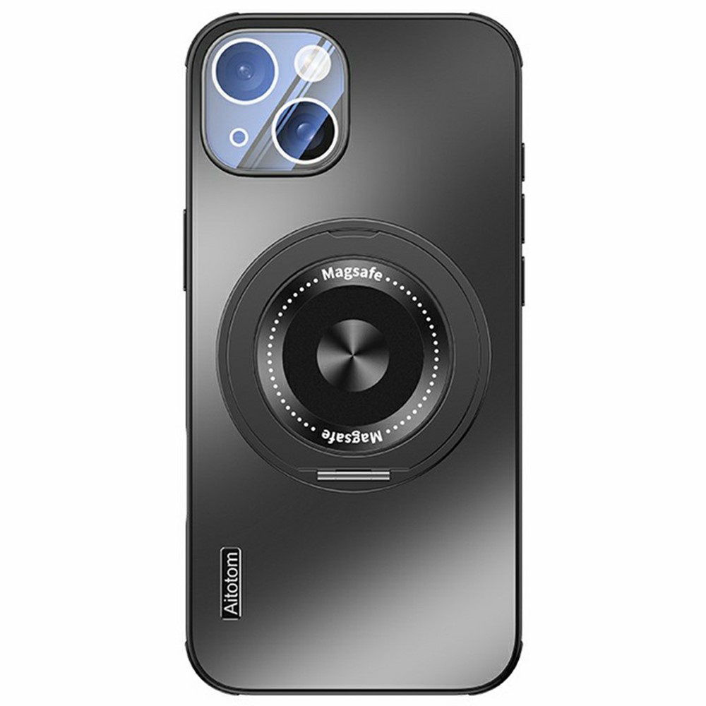 For iPhone 15 Case Compatible with MagSafe Kickstand TPU+PC Heat Dissipation Phone Cover - Black