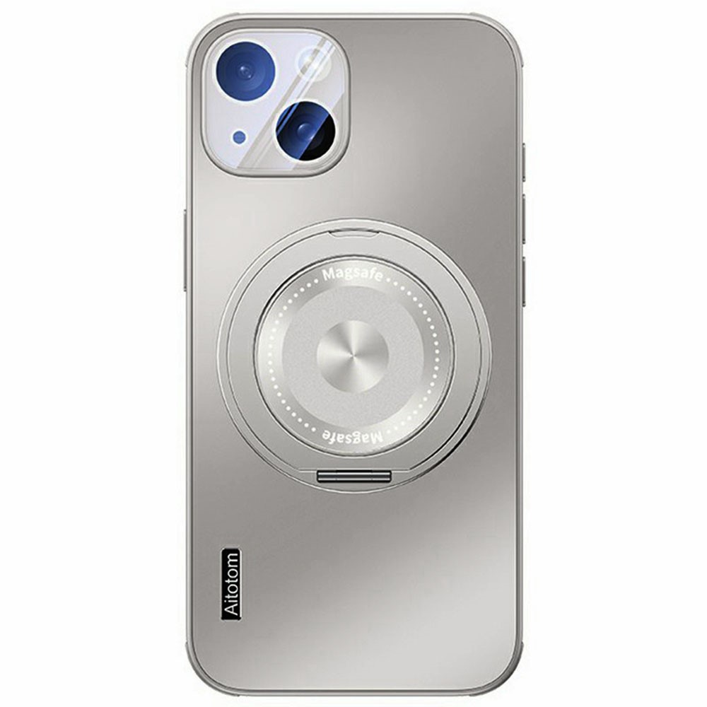 For iPhone 15 Plus Case Compatible with MagSafe Kickstand TPU+PC Heat Dissipation Phone Cover - Grey