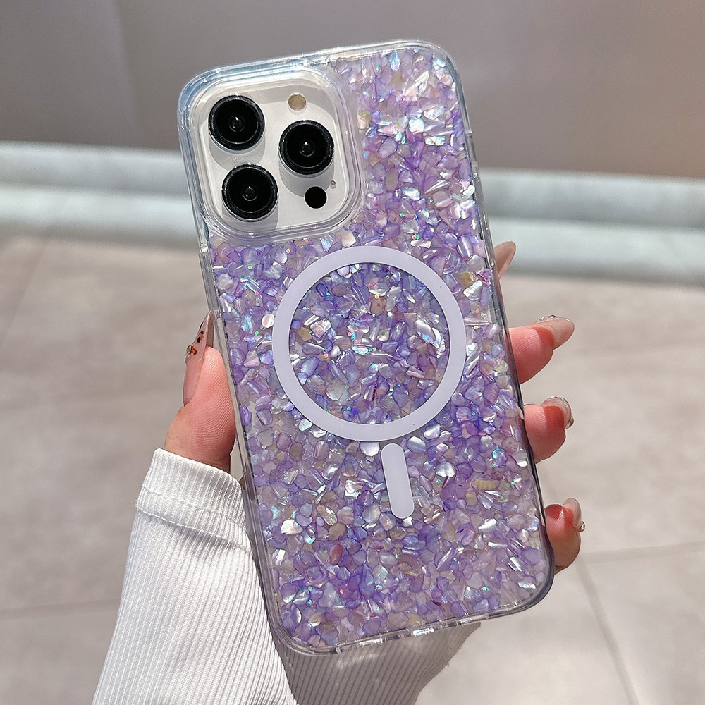 For iPhone 14 Pro Case Compatible with MagSafe Epoxy PC+TPU Shockproof Phone Cover - Purple