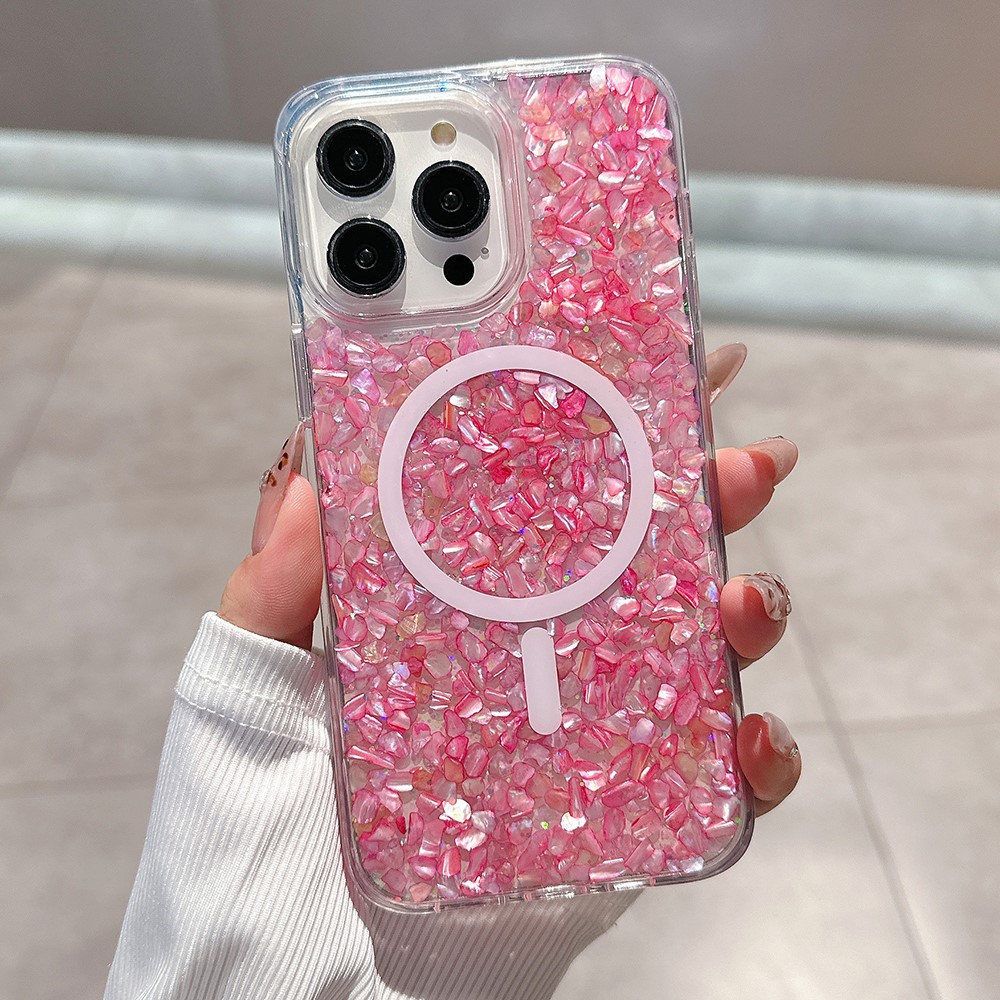 For iPhone 14 Pro Case Compatible with MagSafe Epoxy PC+TPU Shockproof Phone Cover - Pink