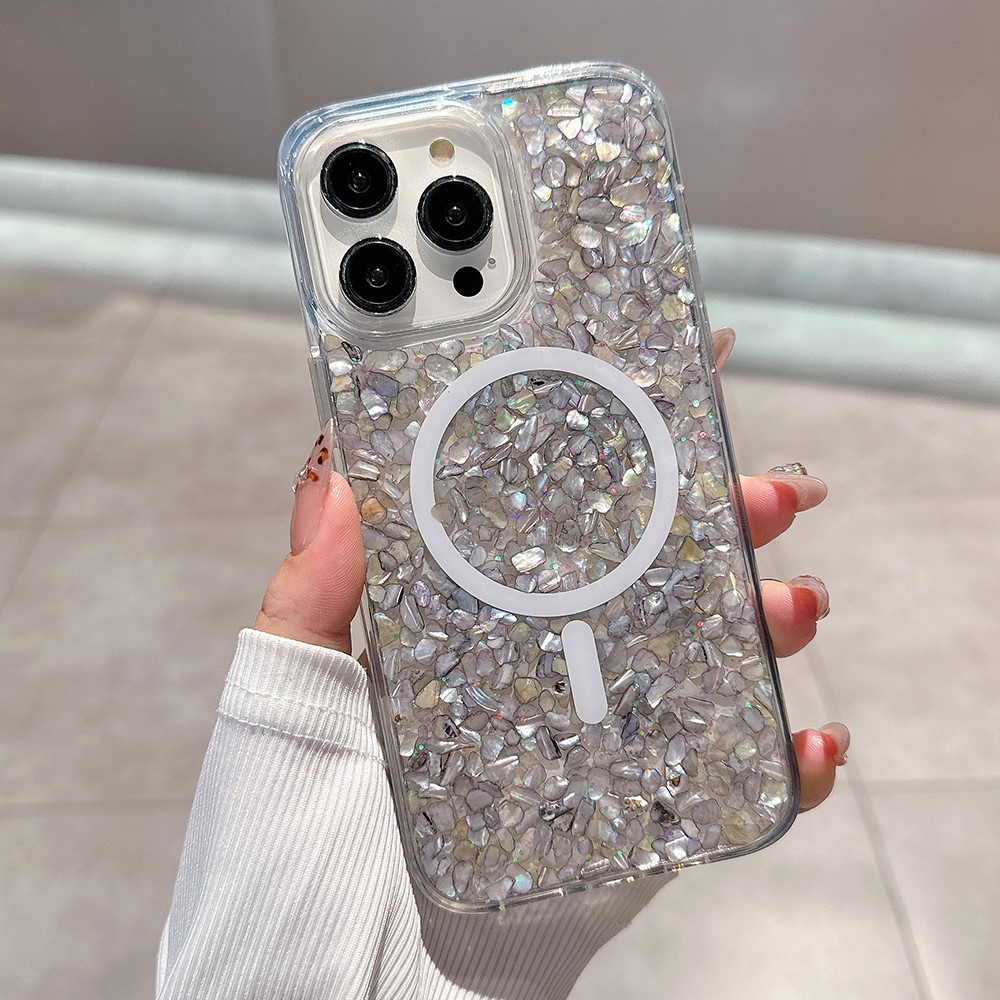 For iPhone 14 Pro Max Case Compatible with MagSafe Epoxy PC+TPU Shockproof Phone Cover - Silver