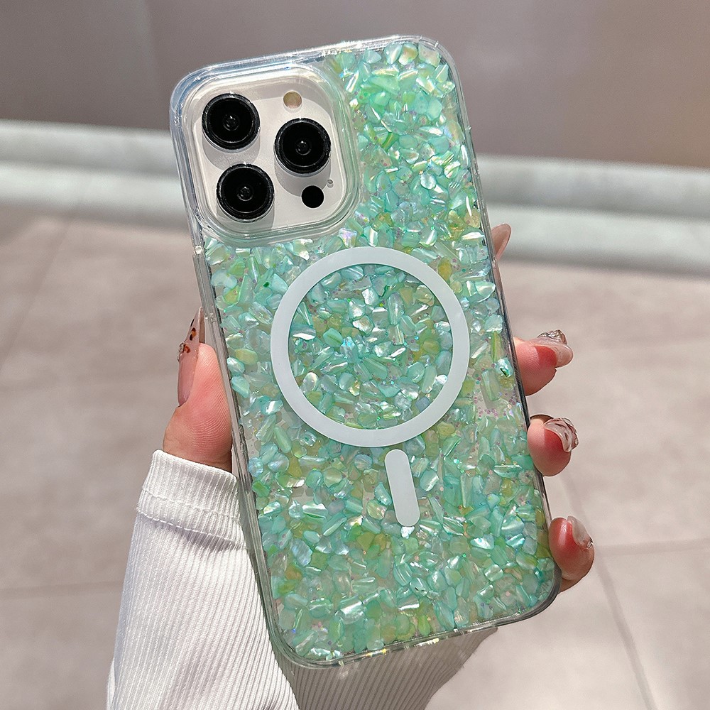 For iPhone 14 Pro Max Case Compatible with MagSafe Epoxy PC+TPU Shockproof Phone Cover - Cyan