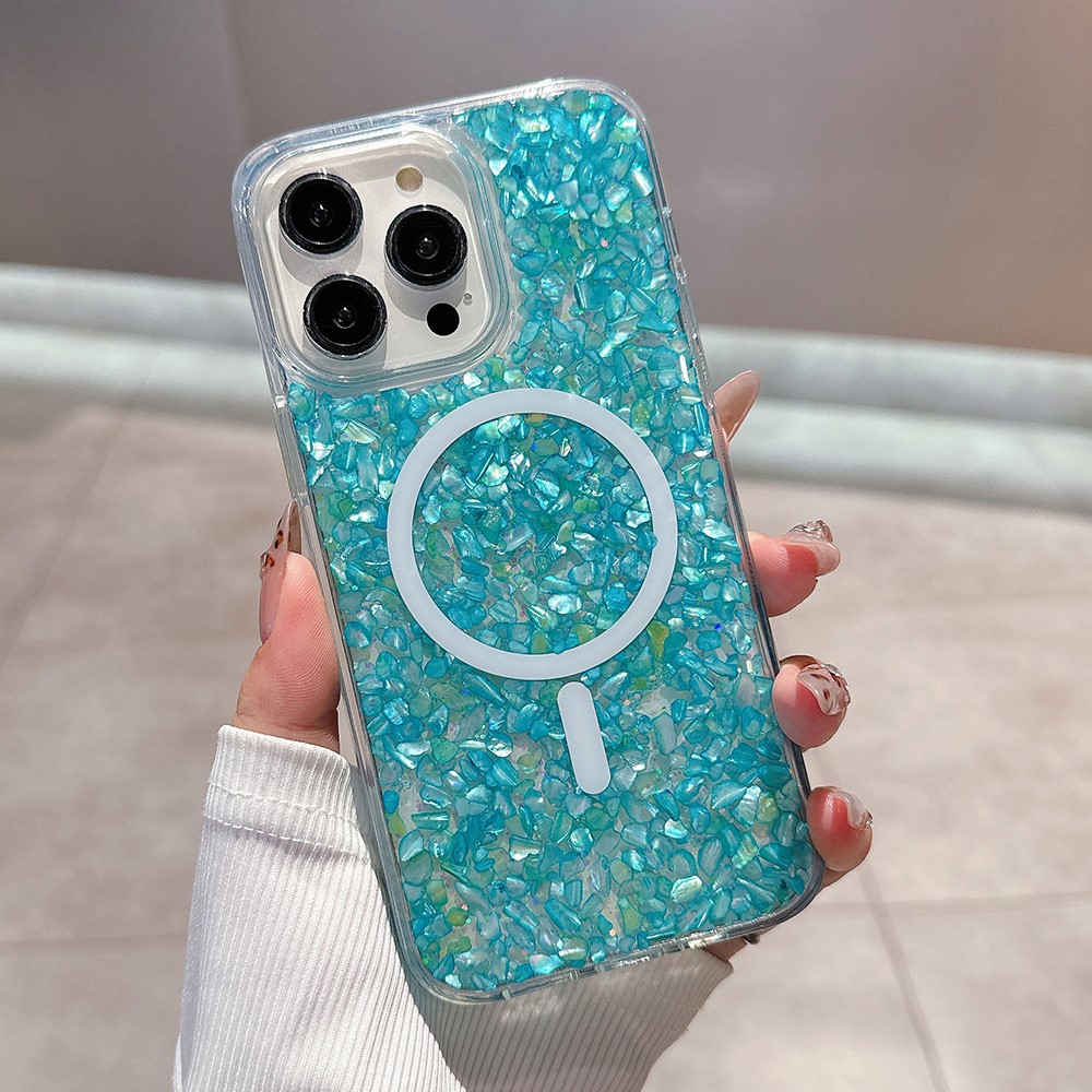 For iPhone 14 Pro Max Case Compatible with MagSafe Epoxy PC+TPU Shockproof Phone Cover - Lake Blue