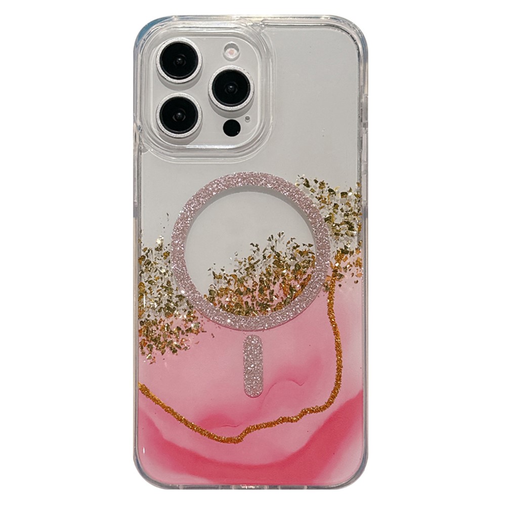 For iPhone 14 Pro Max Case Compatible with MagSafe Epoxy Marble Texture PC+TPU Phone Cover - Pink
