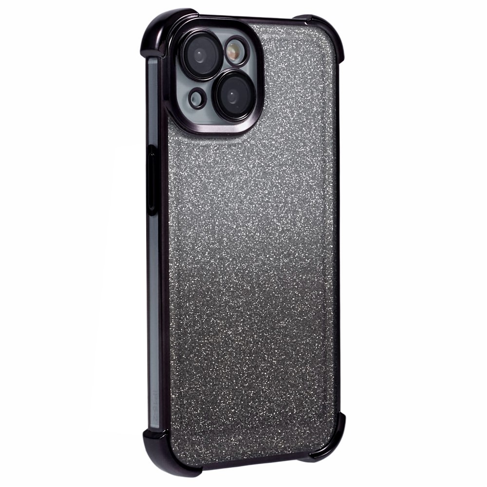 For iPhone 15 Case Glitter TPU Phone Cover Reinforced Corners - Black