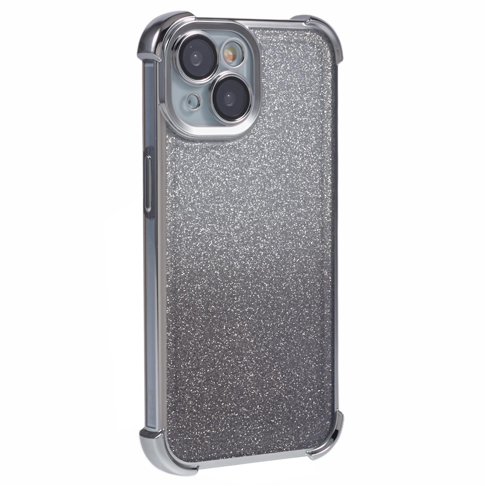 For iPhone 15 Case Glitter TPU Phone Cover Reinforced Corners - Silver